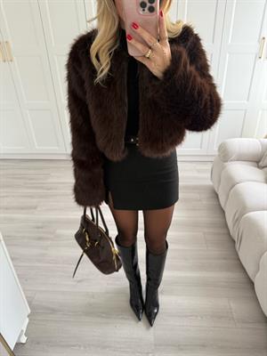 Kahverengi Sıfır Yaka Kısa Kürk