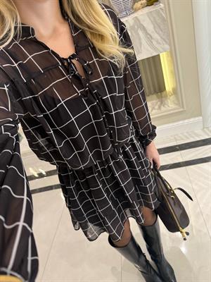 Kahverengi Şifon Desenli Elbise-35528