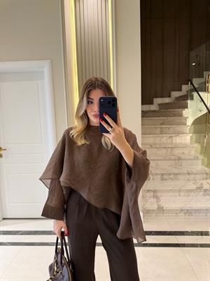 Kahverengi Uçuşan Pelerin Bluz-5026