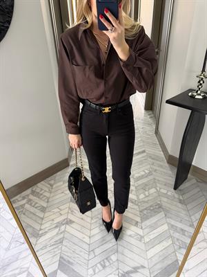 Kahverengi Vatkalı Poplin Gömlek-1008