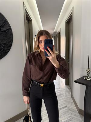 Kahverengi Vatkalı Poplin Gömlek-1008