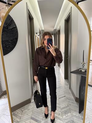 Kahverengi Vatkalı Poplin Gömlek-1008