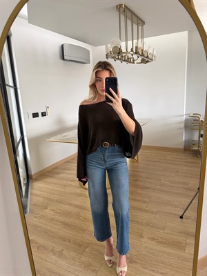 Kahverengi Yarasa Kol Triko-1048