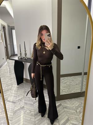 Kahverengi Zincirli Tayt Pantolon-7088