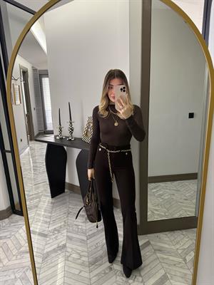 Kahverengi Zincirli Tayt Pantolon-7088