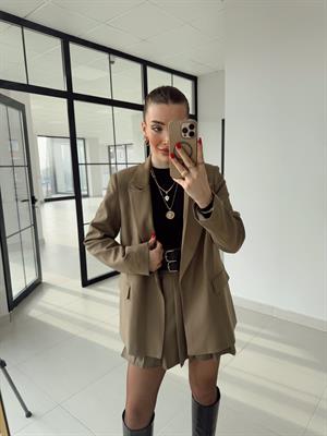 Karamel Rengi Çizgili Astarlı Poliviskon Ceket 