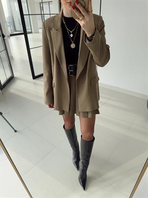 Karamel Rengi Çizgili Astarlı Poliviskon Ceket 