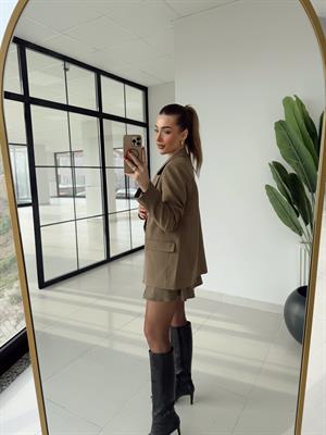 Karamel Rengi Çizgili Astarlı Poliviskon Ceket 