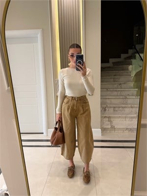 Karamel Vintage Yıkamalı Bol Kesim Jean