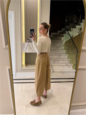 Karamel Vintage Yıkamalı Bol Kesim Jean