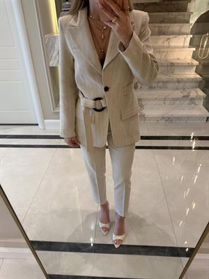 Kemerli Gabardin Keten Kuşaklı Ceket