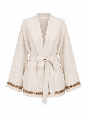 Keten İşlemeli Natural Kimono - 2239