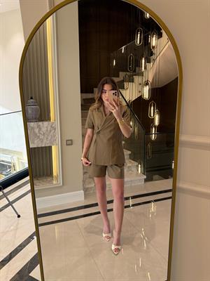 Keten Kısa Kol Blazer Ceket-Takım / Camel