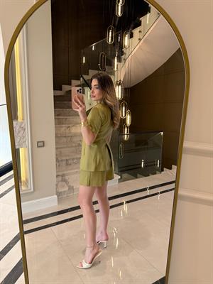 Keten Kısa Kol Blazer Ceket-Takım / Olive