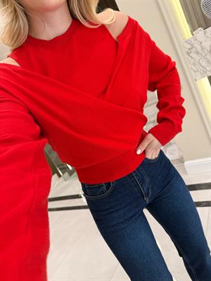 Kırmızı Triko Bluz İkili Takım-1021