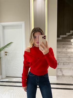 Kırmızı Triko Bluz İkili Takım-1021