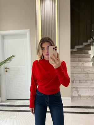 Kırmızı Triko Bluz İkili Takım-1021