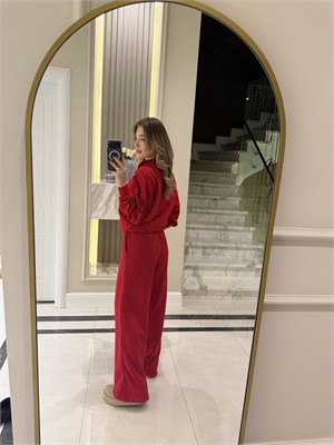 Kırmızı Yarım Fermuarlı Spor Takım