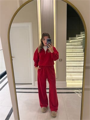 Kırmızı Yarım Fermuarlı Spor Takım
