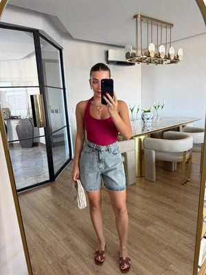 Koyu Fuşya Halter Yaka Top - 31753