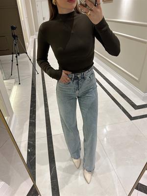 Koyu Haki Yarım Balıkçı Yaka Top 