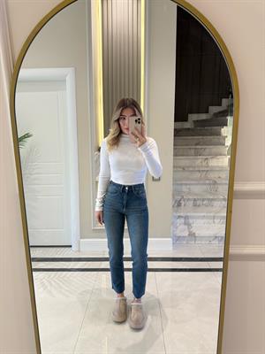 Koyu İndigo Kesik Paçalı Boy Fit Jean -2111