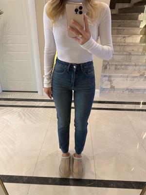 Koyu İndigo Kesik Paçalı Boy Fit Jean -2111
