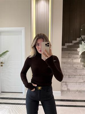 Koyu Kahve Balıkçı Yaka Uzun Kollu Top-32253