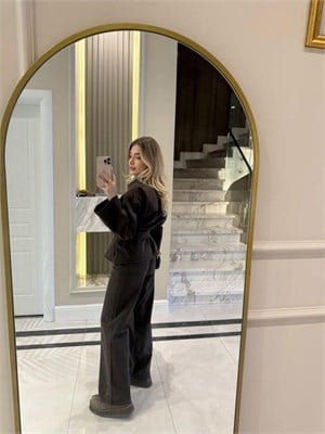 Koyu Kahve Cepli Kuşaklı Denim Takım-