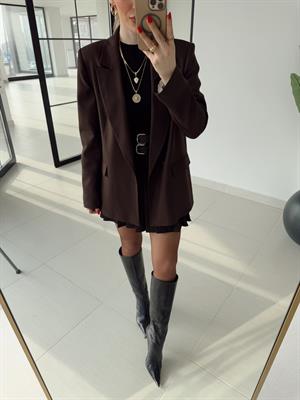 Koyu Kahve Çizgili Astarlı Poliviskon Ceket 