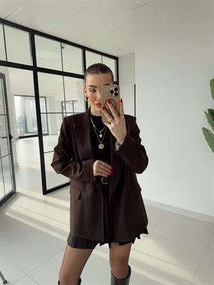 Koyu Kahve Çizgili Astarlı Poliviskon Ceket 