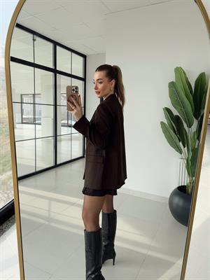 Koyu Kahve Çizgili Astarlı Poliviskon Ceket 