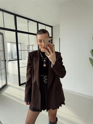 Koyu Kahve Çizgili Astarlı Poliviskon Ceket 