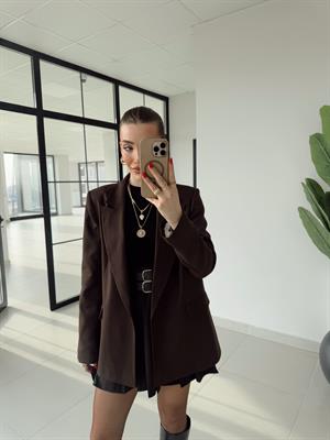 Koyu Kahve Çizgili Astarlı Poliviskon Ceket 