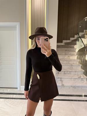 Koyu Kahve  Dik Yaka Uzun Kollu Top -31391