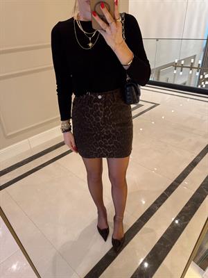 Koyu Kahve Leopar Desenli Özel Seri Gabardin Etek-240246