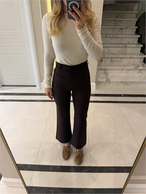 Koyu Kahve Mini Flare Pantolon -1060