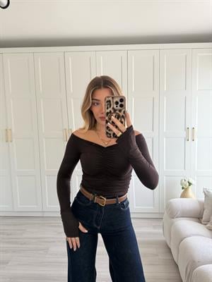 Koyu Kahve Omuzları Açık Büzgülü Top-32089