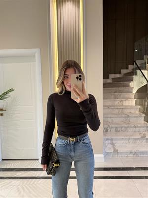 Koyu Kahve Yarım Balıkçı Yaka Top-31433