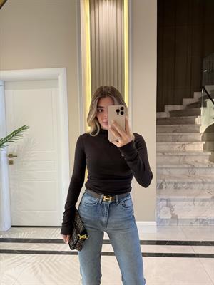 Koyu Kahve Yarım Balıkçı Yaka Top-31433