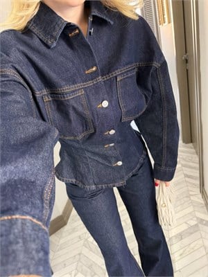 Koyu Lacivert Belden Oturan Denim Takım