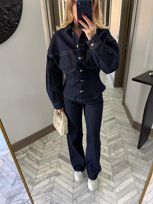 Koyu Lacivert Belden Oturan Denim Takım