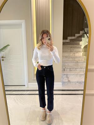 Koyu Lacivert Kesik Paçalı Boy Fit Jean -2136