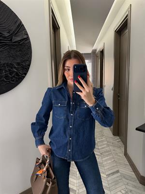 Koyu Mavi Karpuz Kol Denim Gömlek