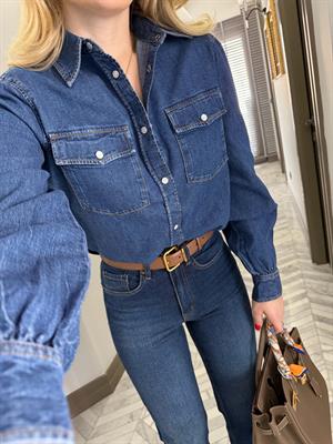 Koyu Mavi Karpuz Kol Denim Gömlek