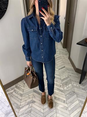 Koyu Mavi Karpuz Kol Denim Gömlek