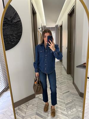 Koyu Mavi Karpuz Kol Denim Gömlek