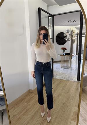 Koyu Mavi Kesik Paçalı Boyfit Jean-2141