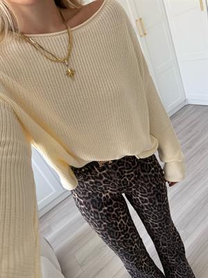 Krem Kayık Yaka Basic Triko Kazak- 10804