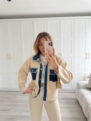 Krem Kot Garnili Saçaklı Triko Ceket-0540